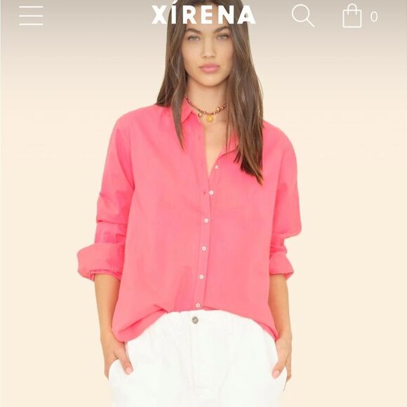 Xirena Sugar Poppy Beau 100% Cotton long sleeve button up made in the USA Shirt - Picture 12 of 13